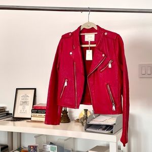 Maje Red Leather Motorcycle Jacket